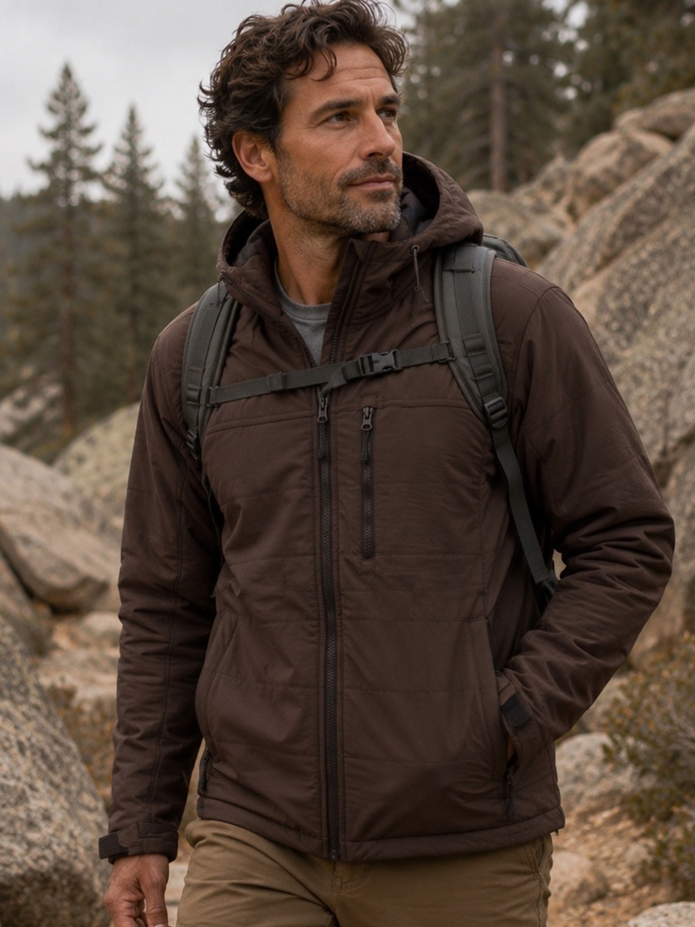 Prana Mens sz S jacket brown hooded and quilted thick warm jacket adjustable